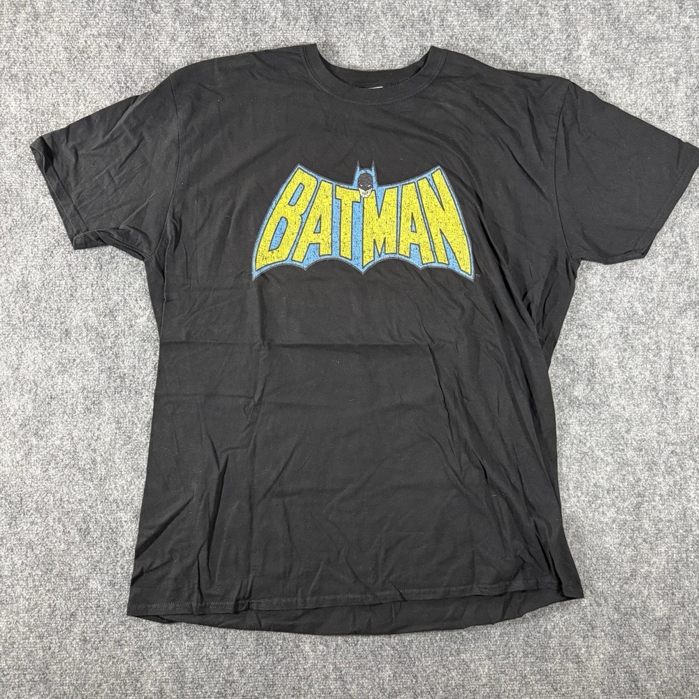 Batman Mens T Shirt Black Graphic 2XL Cotton Short Sleeve Crew Neck Pullover